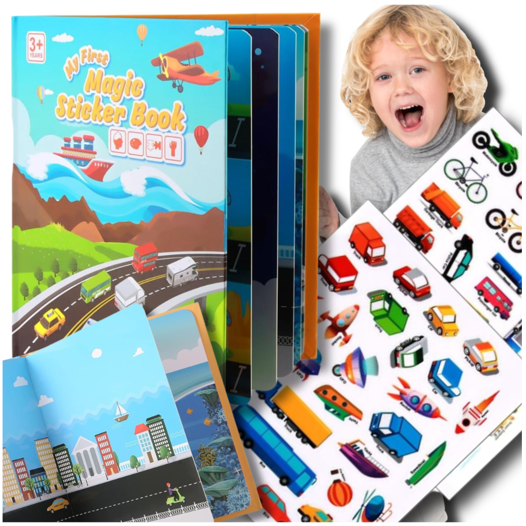 Educational Reusable Sticker Book for Kids Vehicles & Roads Activity Toy