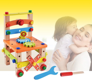 Home Workshop Wooden Constructor Children's Chair with Gears and Parts, 49el.