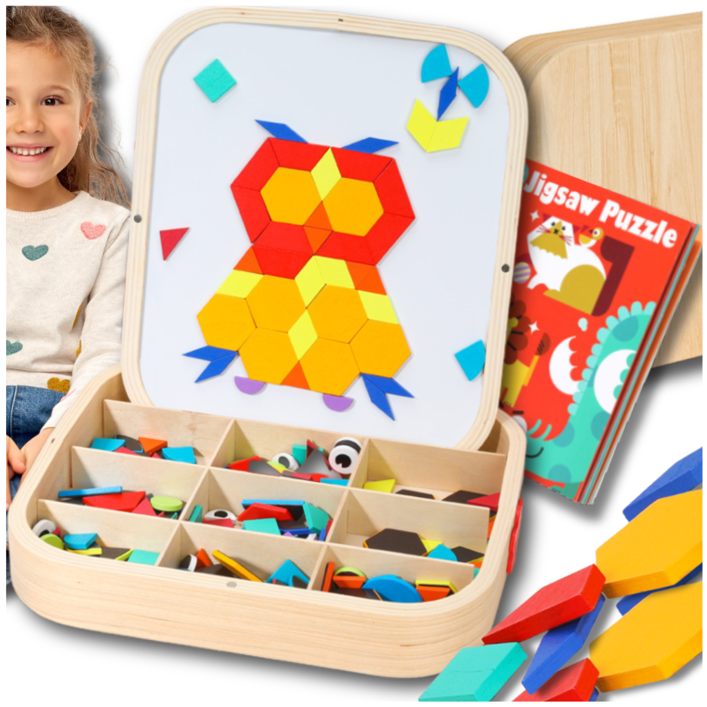 Montessori Magnetic Mosaic in a Wooden Box Creative Fun for Kids