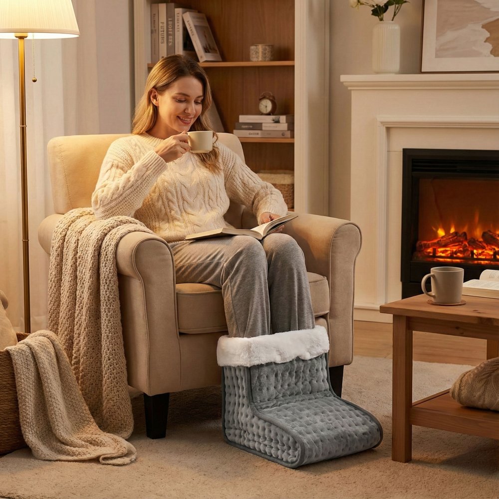 ModernHome Electric Foot Warmer with Remote, 10 Heat Settings, Auto Shut-Off, Dark Gray (0)