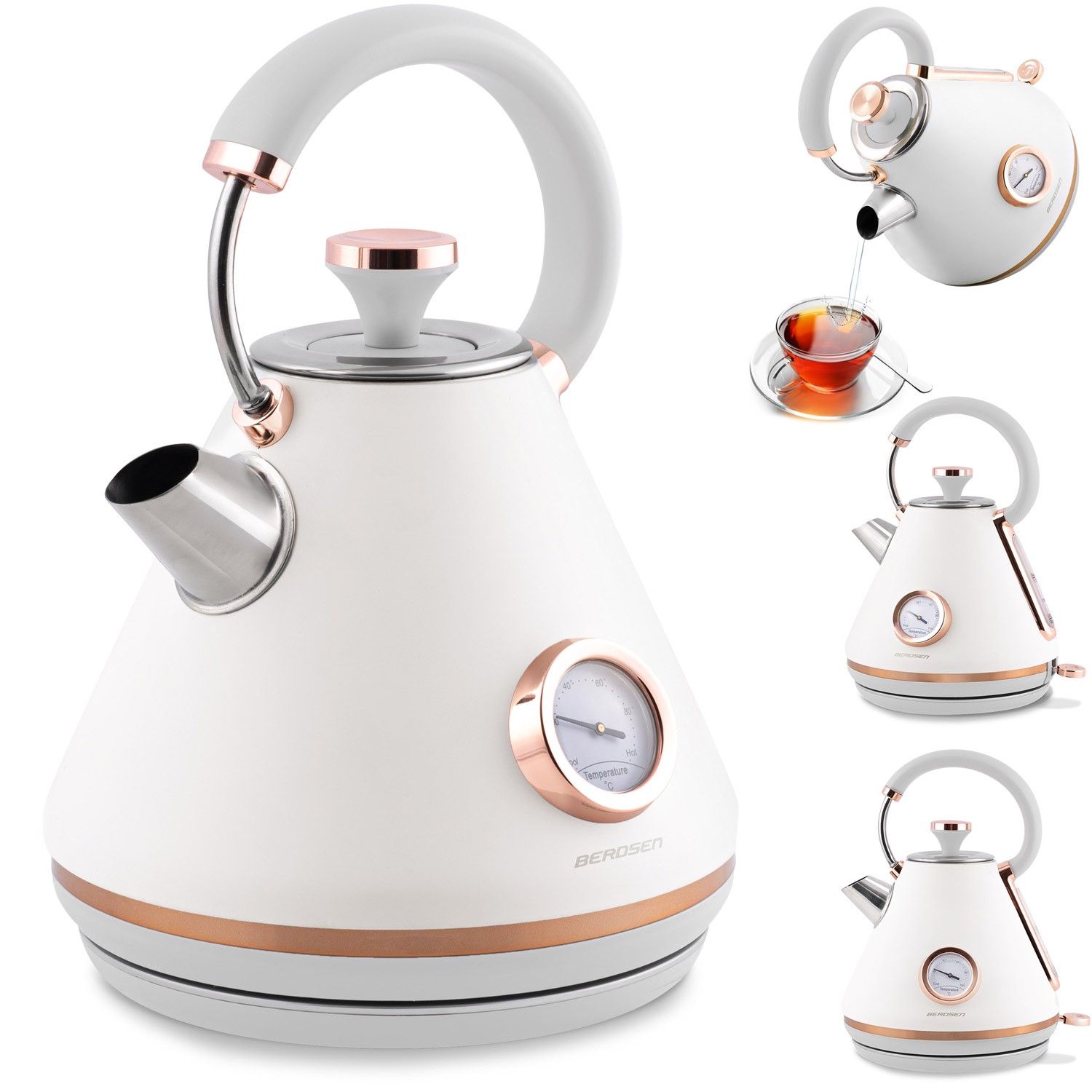 Berdsen BD-701 Electric Kettle with Thermometer, 1.7 L, White