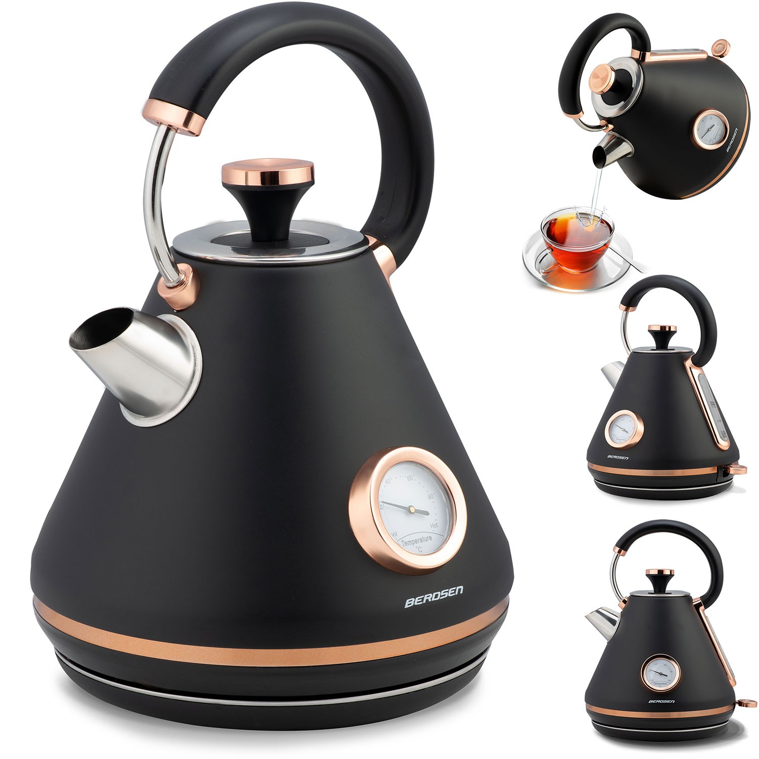 Electric Kettle Berdsen BD-701, 1.7 L, with Thermometer, Black
