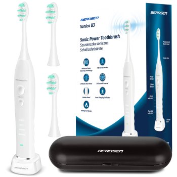 Berdsen Sonica B3 Sonic Electric Toothbrush with Travel Case, White