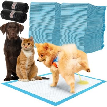 Absorbent Puppy Training Pads 100 Count + Poop Bags