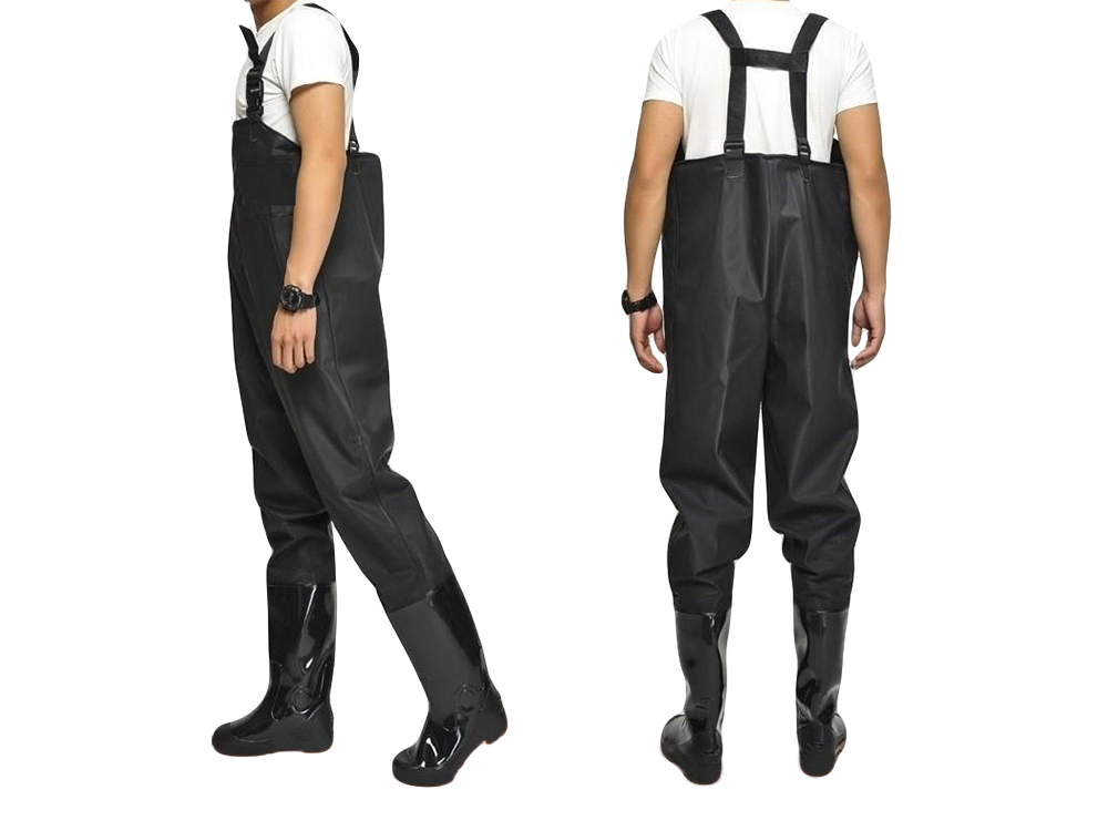 Waterproof fishing waders with boots and adjustable suspenders, size 43, black (0)