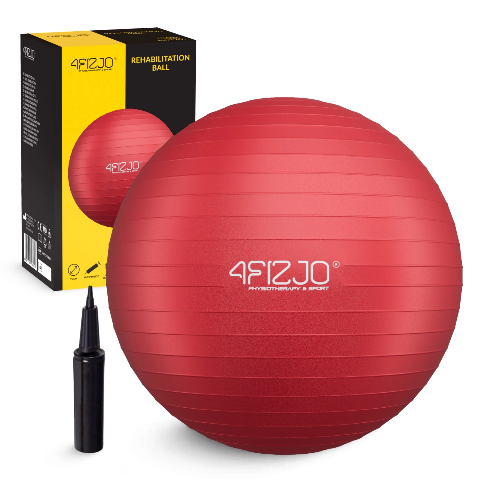 4FIZJO Reh Ball 75cm Exercise Ball for Yoga and Stability, Red