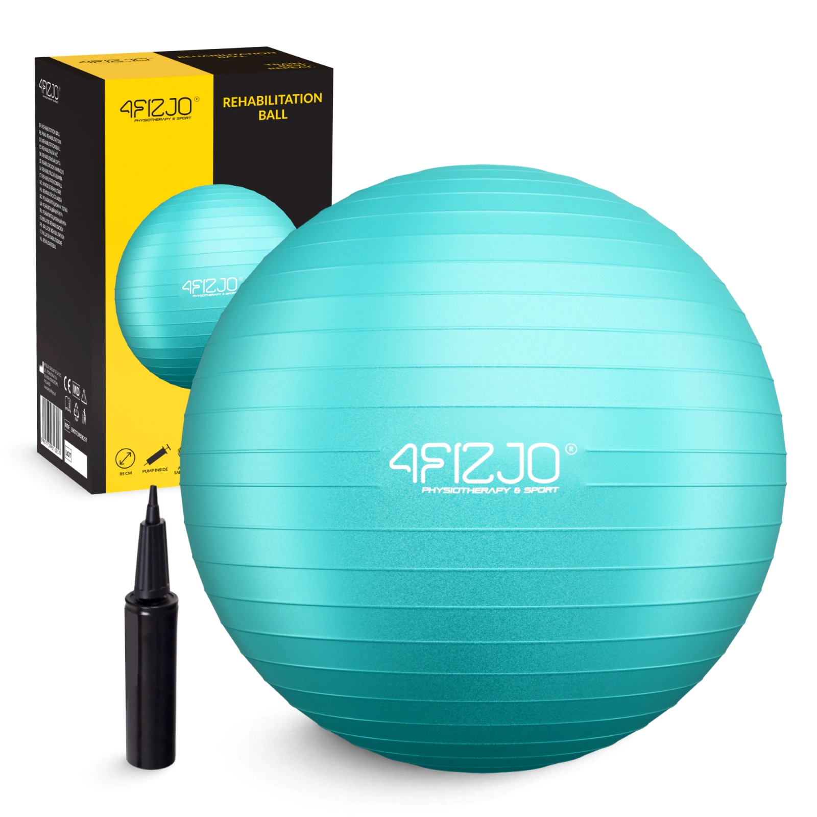 Exercise Ball 85cm 4FIZJO Reh Ball for Yoga, Stability & Therapy with Pump, Mint