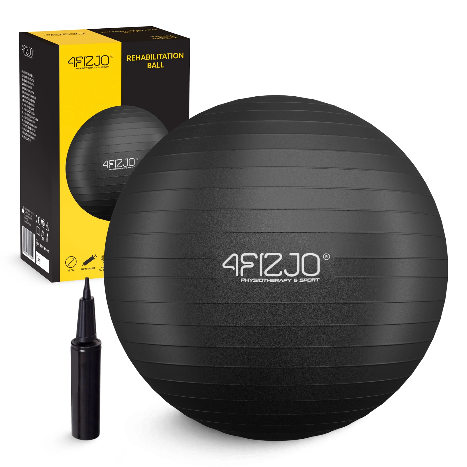 4FIZJO 75cm Exercise Stability Ball with Pump for Fitness & Therapy, Black