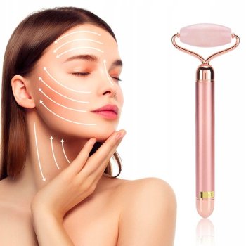 Rose Quartz Face and Neck Vibrating Massager Roller Energy Beauty Bar