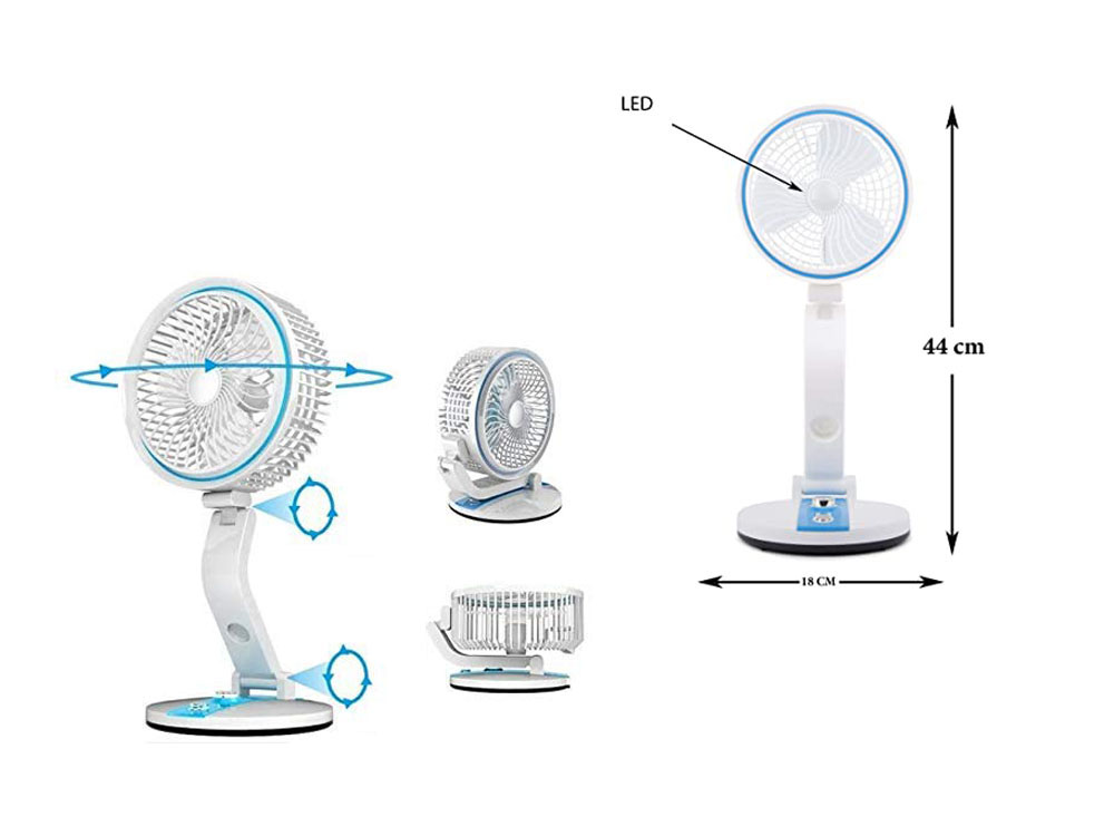 Wireless Foldable Adjustable Floor Table Fan with LED Lighting, 15-44 cm, Blue (1)
