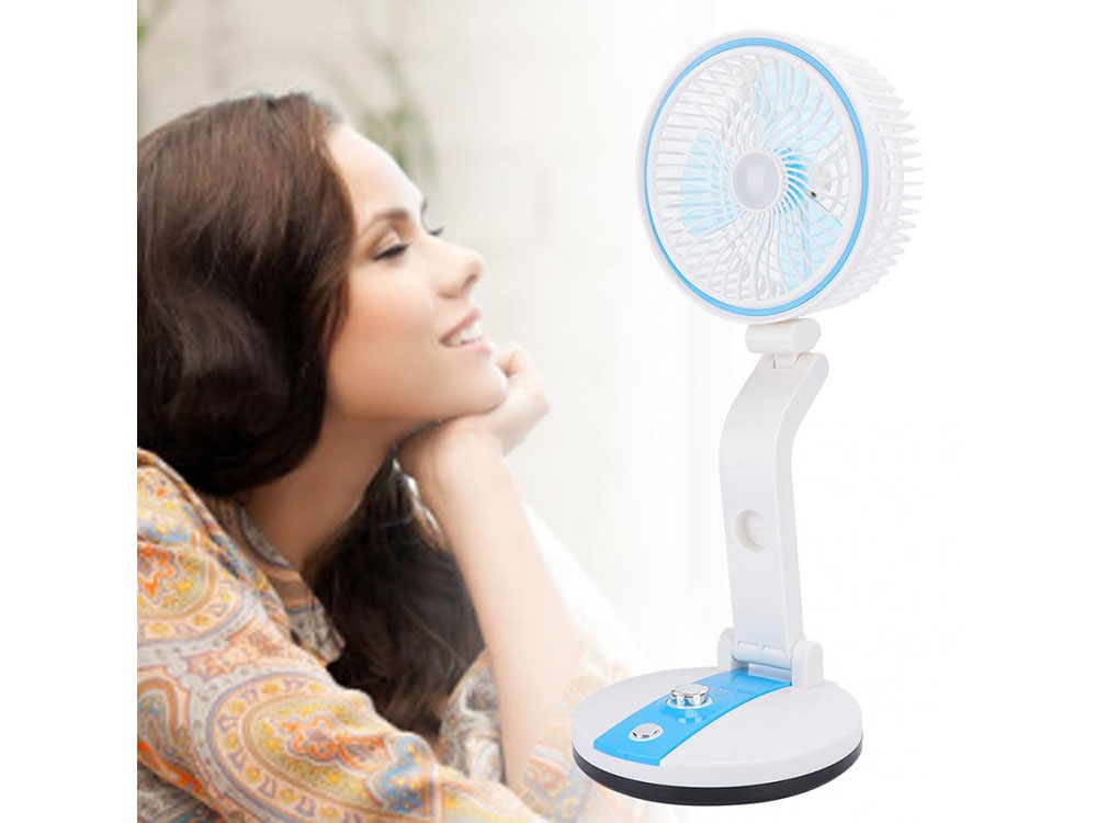 Wireless Foldable Adjustable Floor Table Fan with LED Lighting, 15-44 cm, Blue (3)