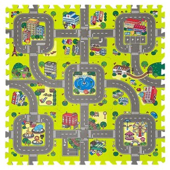 Children’s foam puzzle play mat city with streets, 9 pieces, multicolor