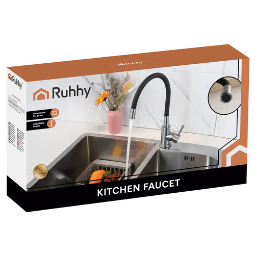 Ruhhy 26324 Flexible Kitchen Faucet with 360° Swivel Spout, Black/Silver (0)