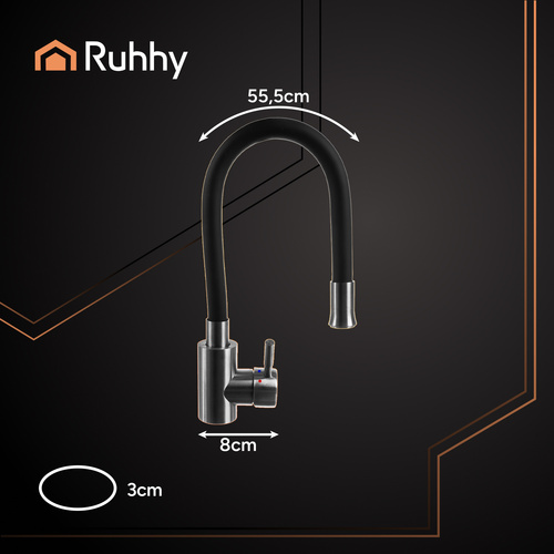Ruhhy 26324 Flexible Kitchen Faucet with 360° Swivel Spout, Black/Silver (1)