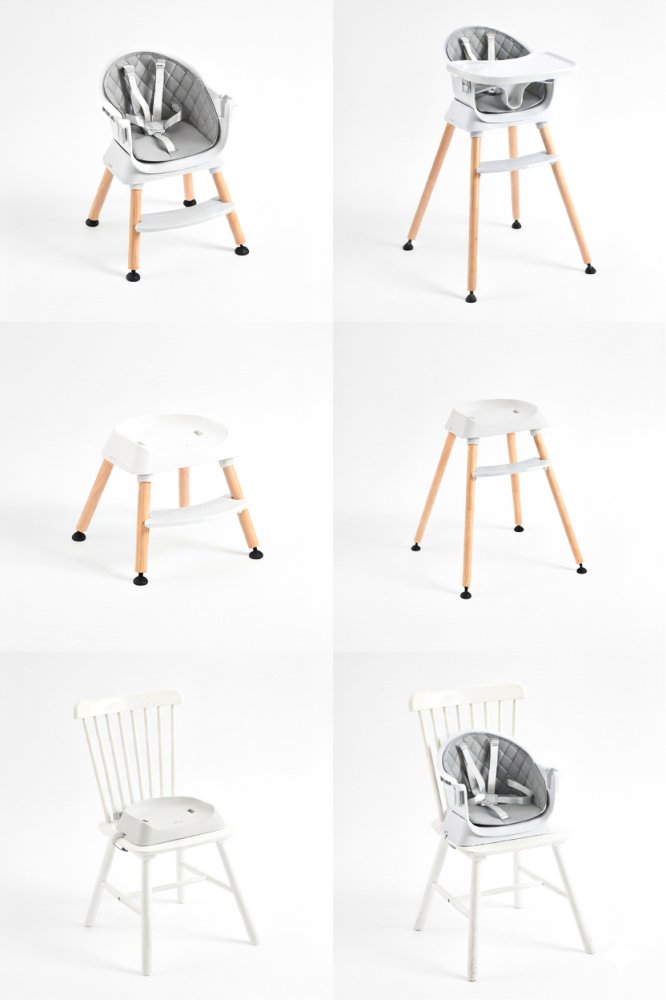 ECOTOYS 6-in-1 Convertible Baby High Chair with Removable Tray, Grey (1)