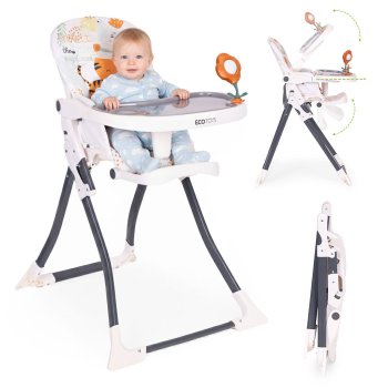 ECOTOYS Foldable Baby High Chair with Adjustable Tray and Fun Toys