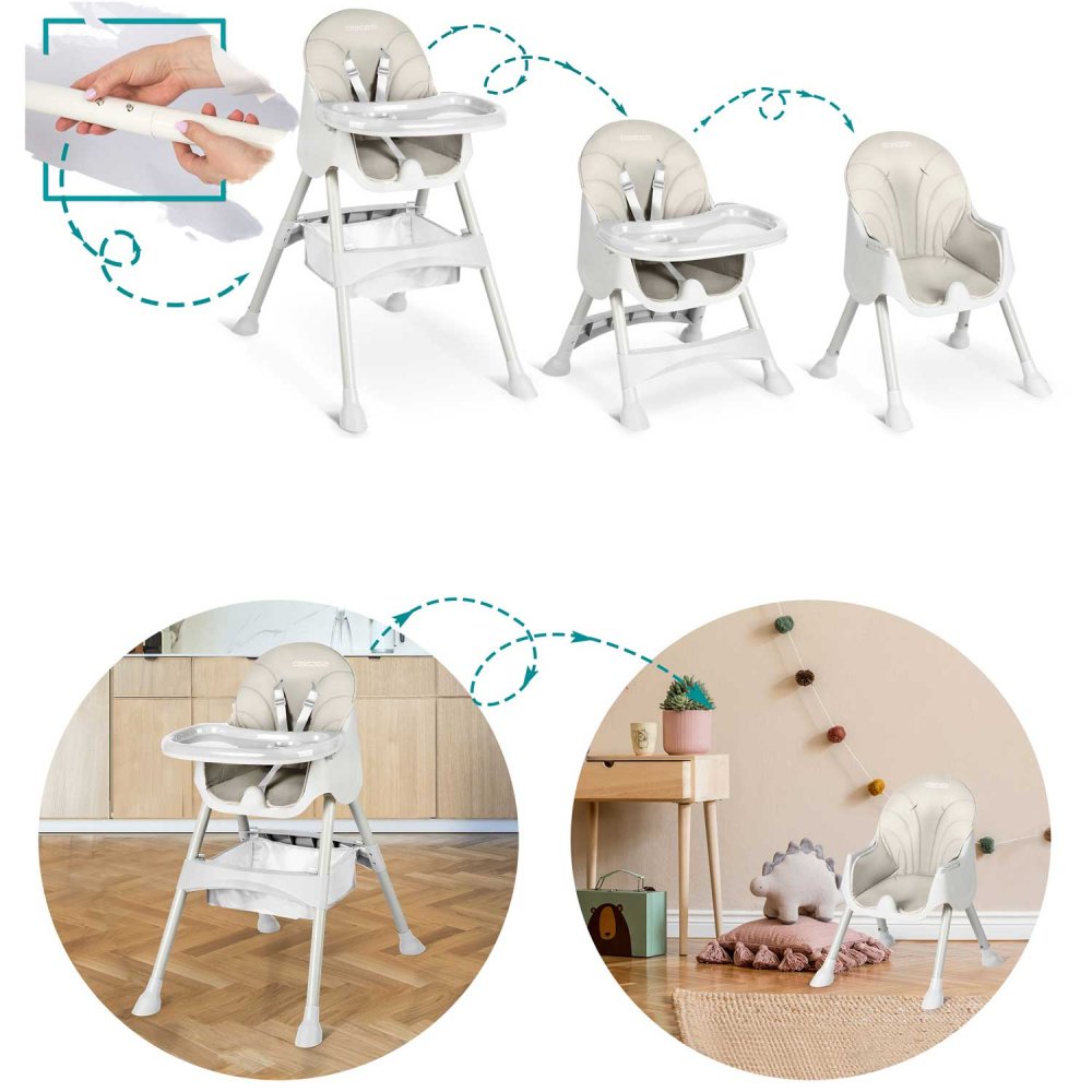 Ricokids Milo High Chair with Removable Tray + Free Bib, Grey (2)