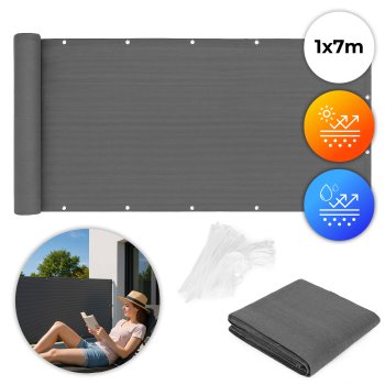 Balcony privacy screen with fittings 100x700 cm, grey, MultiGarden