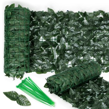 Artificial hedge privacy screen 300x50 cm for balcony and fence, dark green