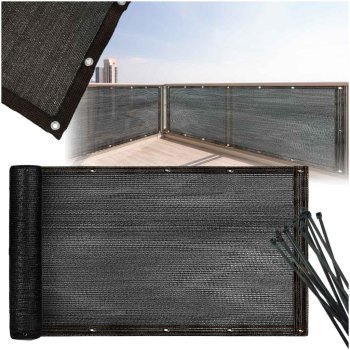 Balcony Privacy Screen with Mounting, Shading PVC Mesh 105x700 cm, 150g/m2, UV, Black