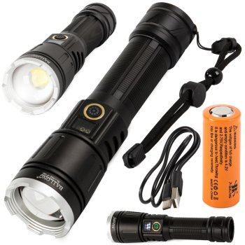 Bailong Tactical LED Flashlight XHP160 with Zoom and Power Bank, Model A52