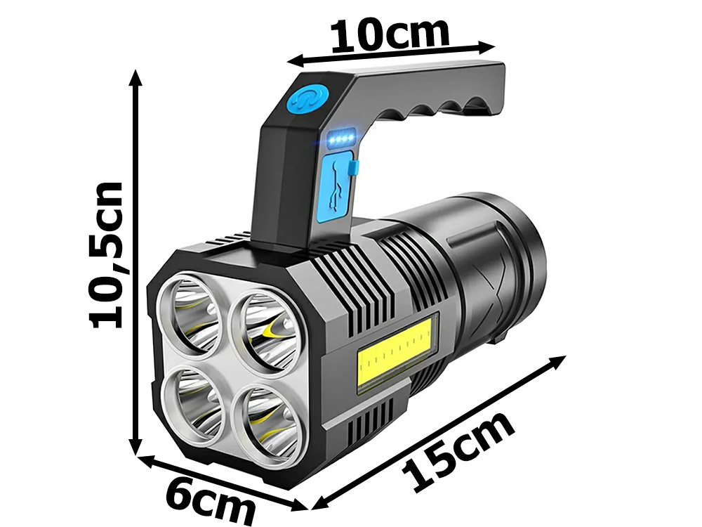 Powerful rechargeable LED spotlight flashlight 2-in-1, black (1)