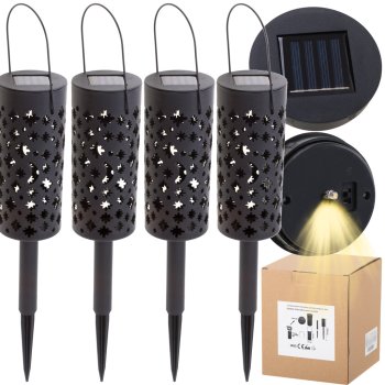 Solar Garden Stake Lights, LED Hollow-Out Lanterns with Dusk Sensor, 4 Pack
