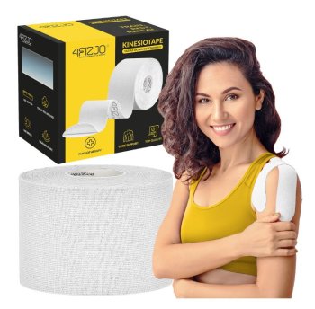 4FIZJO Sports Athletic Weightlifting Adhesive Thumb Cohesive Kinesiology Recovery Tape Wrap for Muscle Fitness, 5cm x 5m, White