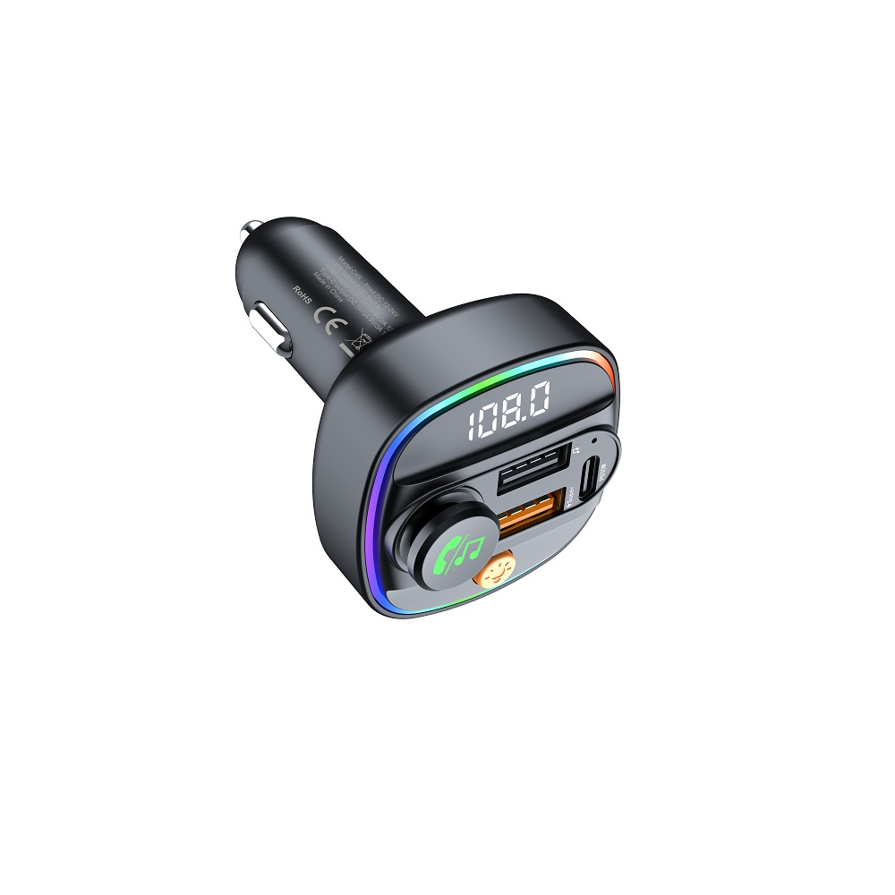 Bluetooth FM Transmitter for Car, Devia 30W PD USB-C & Dual USB Car Charger Adapter, black (1)