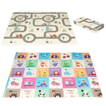 ECOTOYS Large Foam Play Mat for Babies Foldable Reversible Educational with Carry Bag