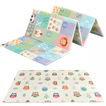 NICEKIDS Double-sided Foldable Foam Play Mat Pad Rug for Children, Alphabet/Owls, 200x150cm