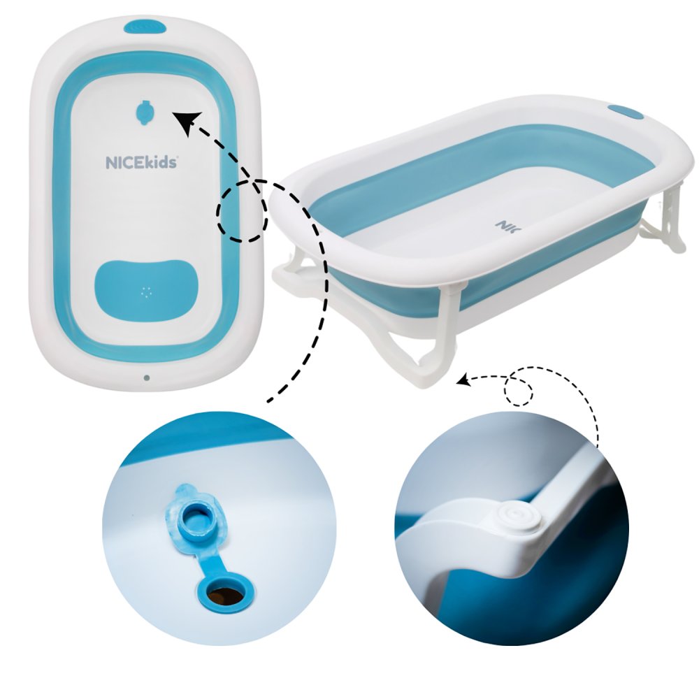 Nicekids Folding Baby Bathtub, Blue/White (3)