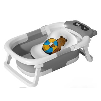 Foldable Baby Bathtub with Thermometer and Infant Support Pillow, Grey