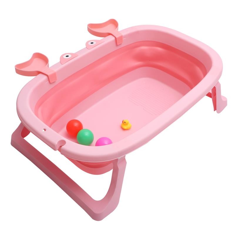 Large Foldable Baby Bathtub Collapsible Travel Bath, Silicone, Pink (1)