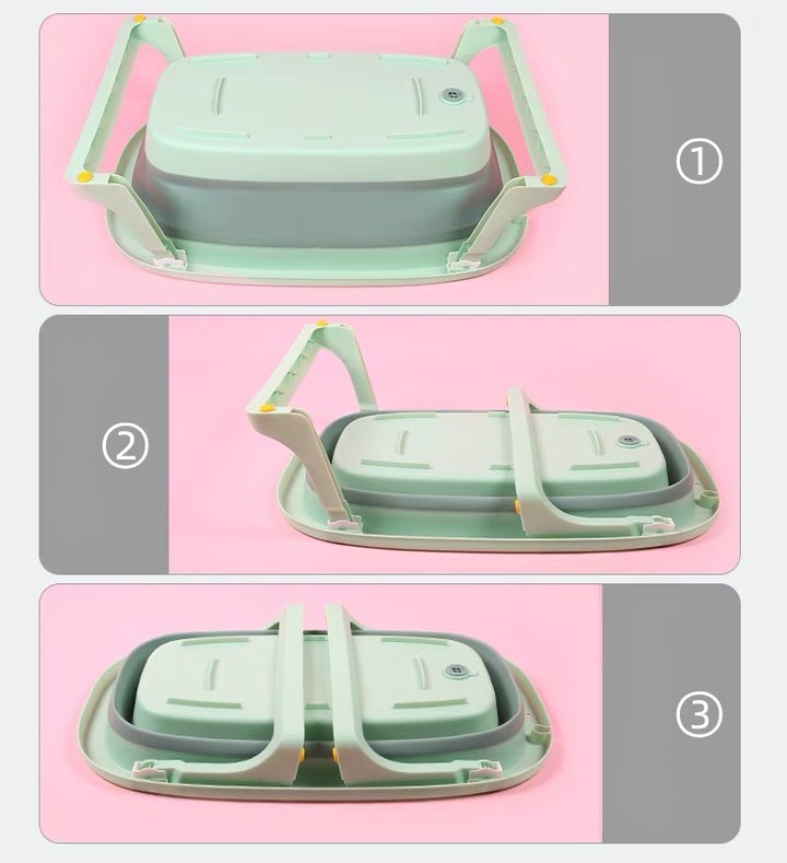 Large Foldable Silicone Baby Bath Tub, Portable Travel Bathtub for Infants, Green (3)