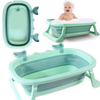 Large Foldable Silicone Baby Bath Tub, Portable Travel Bathtub for Infants, Green
