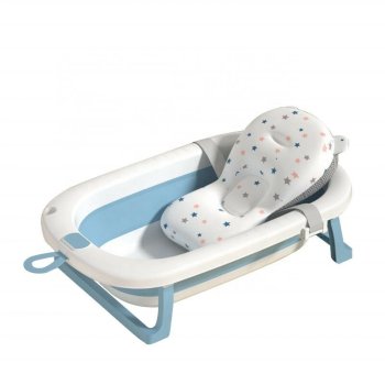 Foldable Baby Bathtub with Digital Thermometer and Support Cushion, White Pink