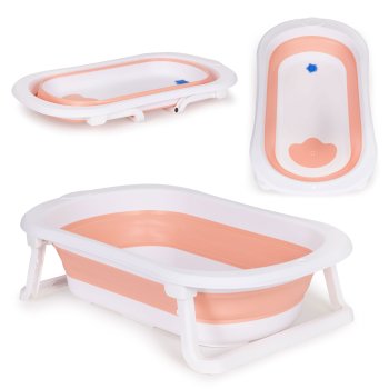 ECOTOYS Foldable Baby Bathtub with Temperature Sensor Drain Plug, Pink