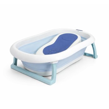 Foldable Baby Bathtub with Newborn Insert and Thermometer, Blue