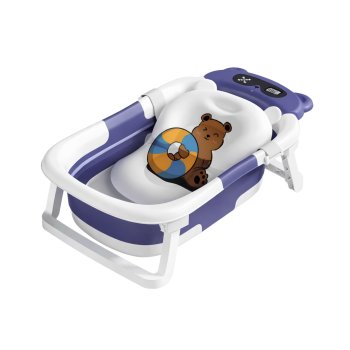 Foldable Baby Bathtub with Thermometer and Infant Support Pillow, Purple
