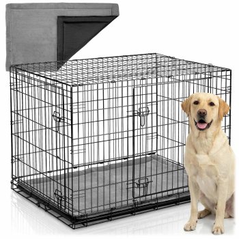 Pethaus Large Metal Dog Crate with Bed Foldable Kennel 107 x 71 x 77 cm PH-202