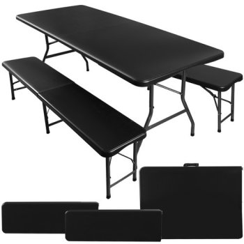 Folding Garden Picnic Household Table + 2 Benches, 180x74x74 cm, Black