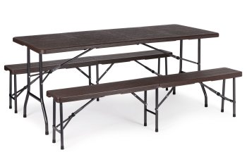 MultiGarden 180 cm Folding Table and Bench Set for 8 Persons, Brown