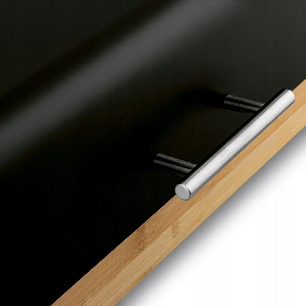 Metal Bread Box with Bamboo Lid for Kitchen Counter, Black (1)