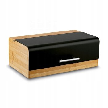 Metal Bread Box with Bamboo Lid for Kitchen Counter, Black