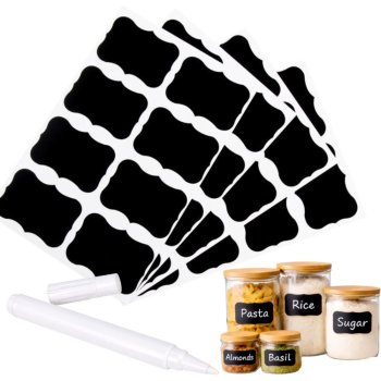 Reusable Chalkboard Labels for Jars 192 pcs with Chalk Marker, Black