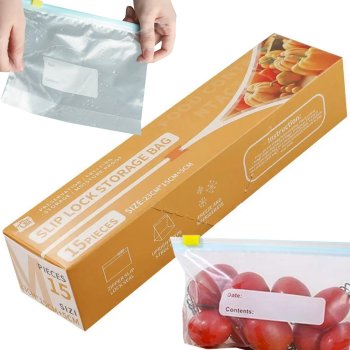 Plastic Food Storage Bags with Zip Lock, 1200 ml, 15 pcs, PE