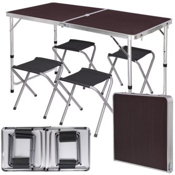Folding camping table set with 4 chairs, brown