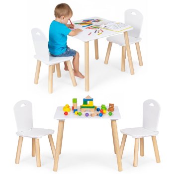 Kids table and 2 chair set for toddlers and children ECOTOYS, white