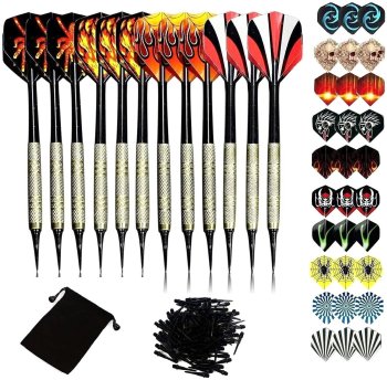 Dart set with 12 darts, 100 spare tips and 42 flights